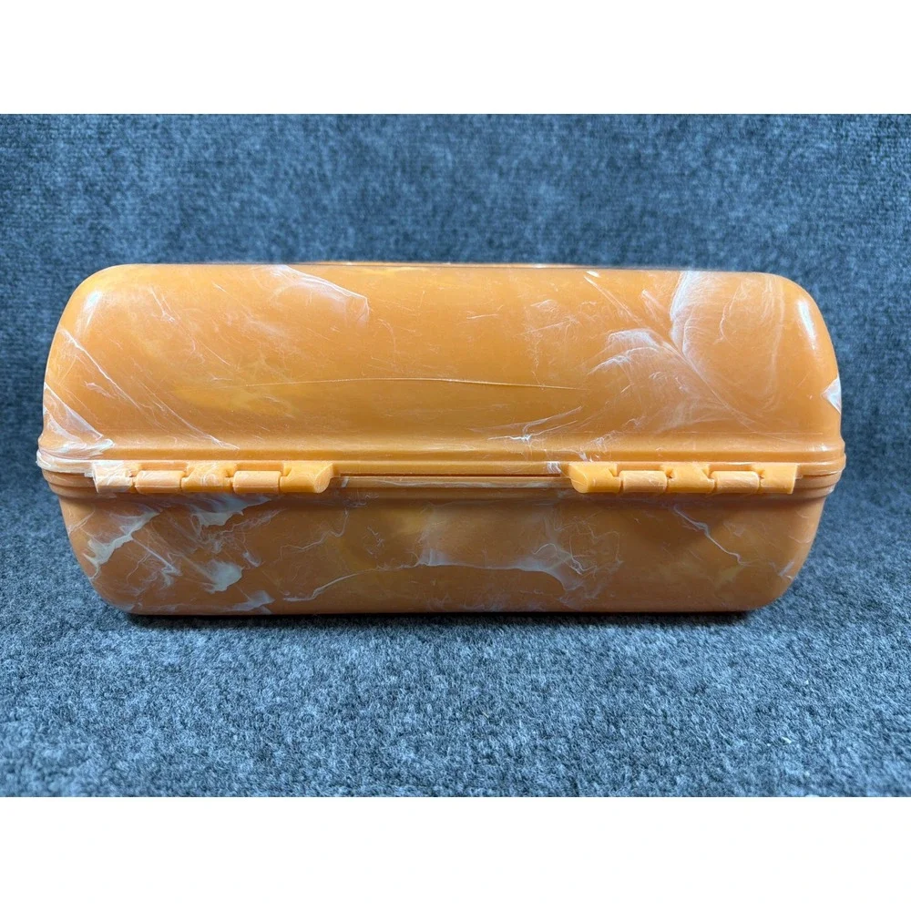 Vintage Caboodles Makeup Case Orange Marbled Organizer Box with Mirror 90s Retro